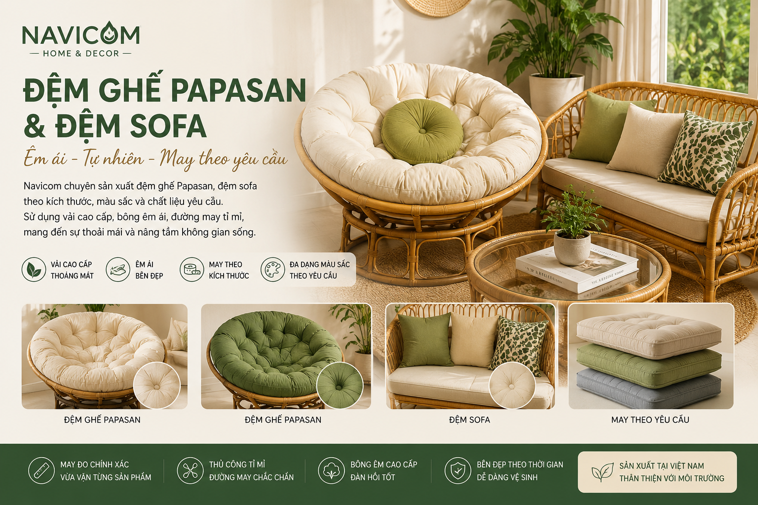 Ghế mây papasan Navicom (Nệm cao cấp)